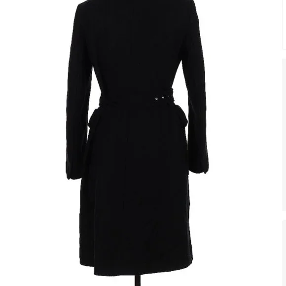 Zara Black Wool Coat Belted L - Picture 4 of 4